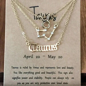 Taurus Horoscope 3 Rose Gold Tone Stone Faux Zodiac Astrology Necklace NWT New